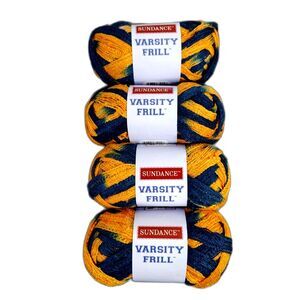 Sundance Varsity Frill Yarn Lot 4 Skeins Blue Orange Ruffle Acrylic College